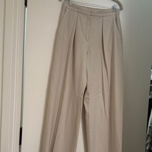 H&M High-Rise Pleated Wide-Leg Pants - Beige